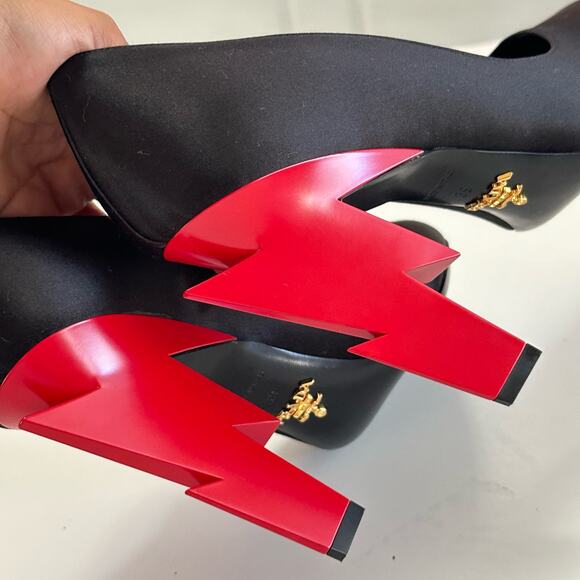 PRADA Lightning cloth heels black satin red heel pumps size 39 EUC - Picture 6 of 11